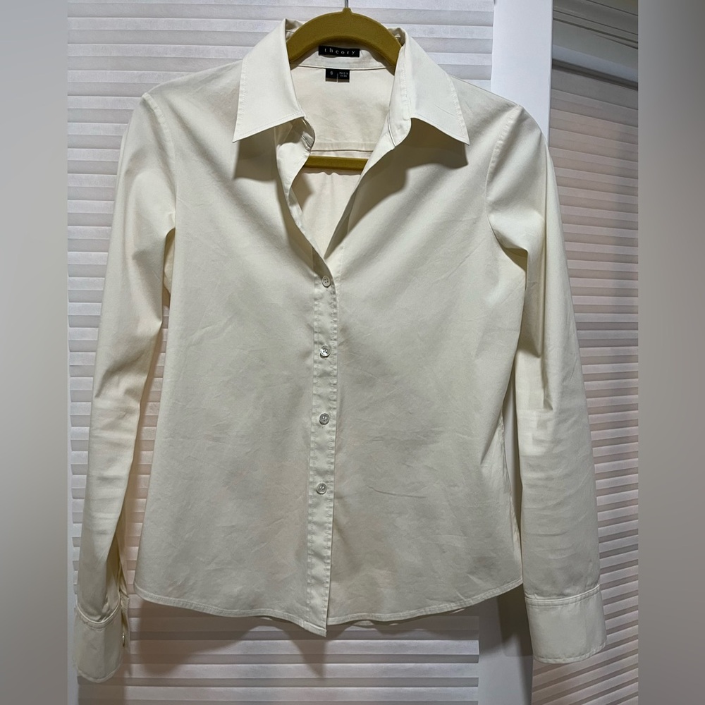 Theory, ivory, button down blouse, size small/petite